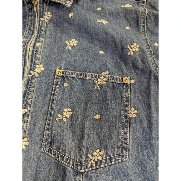 Vintage Denim & Co jeans wear womens M zipper front blue white embroidered top - Picture 3 of 10